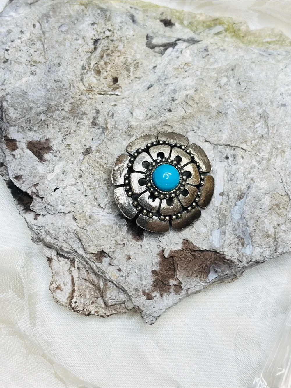 Vintage Concho Southwestern Brooch Faux Turquoise